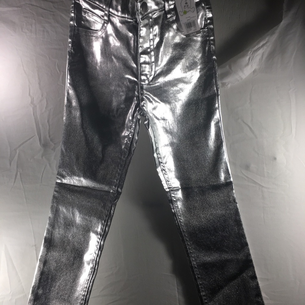 Brand New kids shiny silver pants size five
